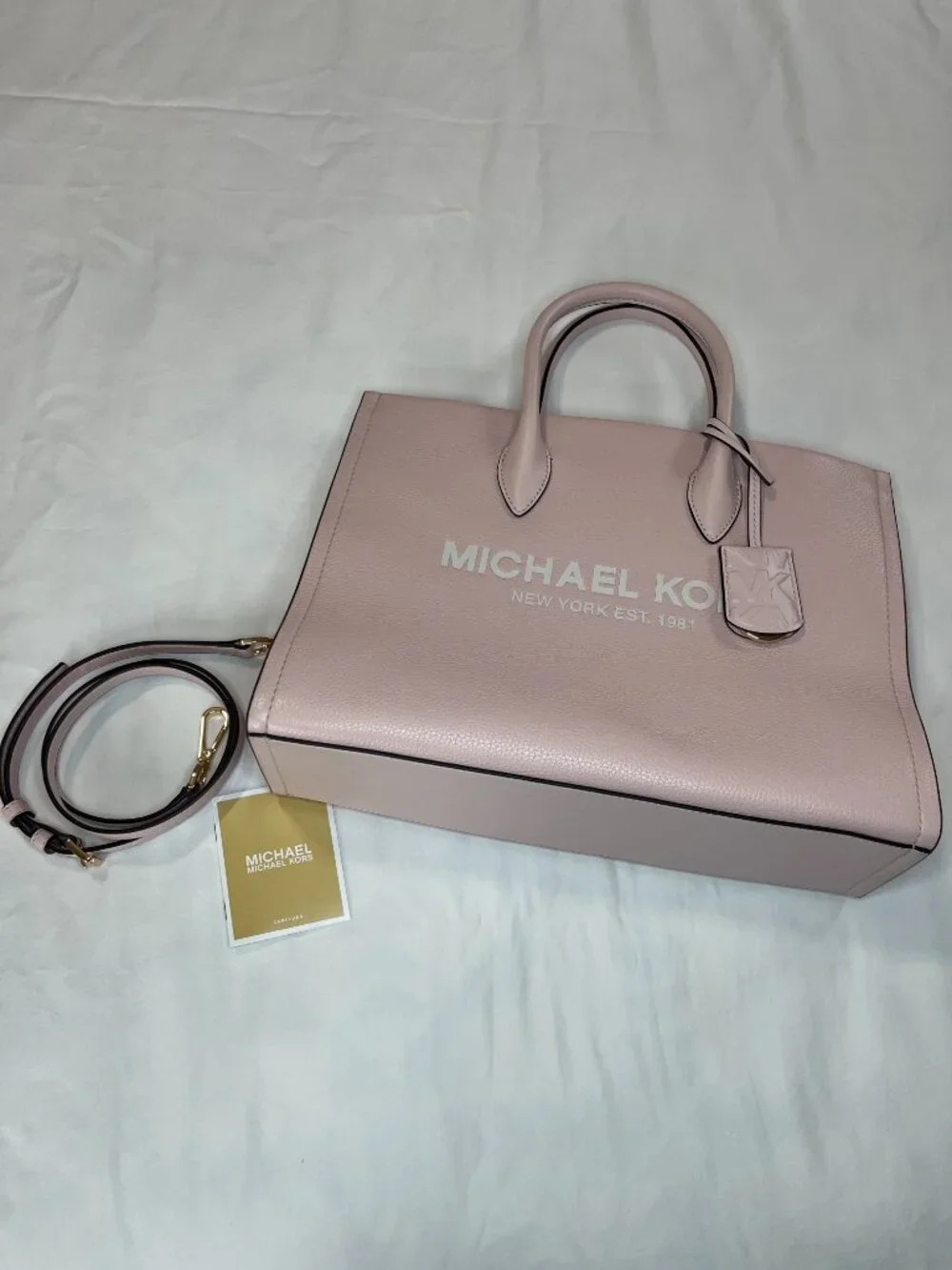 Michael Kors Mirella Medium Pebbled Leather Shoulder Tote Bag in Powder Blush